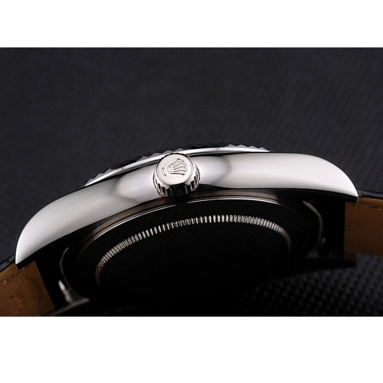 Aaa replica watch Dial Dweller Steel Black Leather Black Rolex Strap Stainless Sky Case 0729